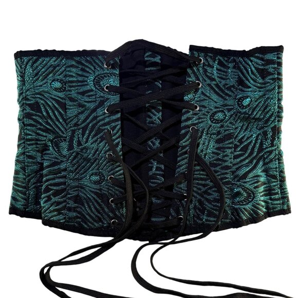 Emerald Green Peacock Pattern Corset - Picture 2 of 4